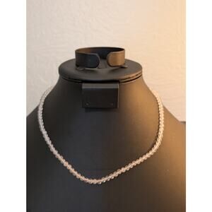 Clear Glass Bead Strung on Pink Thread 925 Sterling Silver Choker 17" Necklace